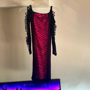 Pink and black spandex fitted mini dress
